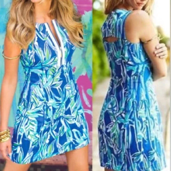 LILLY PULITZER Penelope Shift Dress Blue Crush Bamboo Size 2 Feminine Dainty - Picture 1 of 11